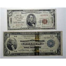 1918 $1.00 FRM ST.LOUIS, MO FAIR AND 1929 $5.00 SSNB ST. LOUIS, MI CH 13264