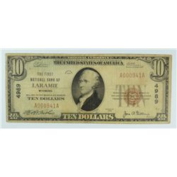 1929 $10.00 FNB LARAMIE, WYOMING CH 4989 VG RARE