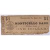 Image 1 : 1861 $1 MONTICELLO BANK CHARLOTTESVILLE, VA CIRCULATED