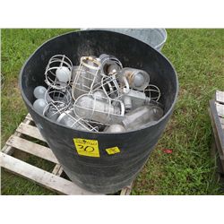 Barrel of light fixtures, bulbs & misc