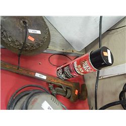 PIPE WRENCH & CAN OF UNDERCOAT