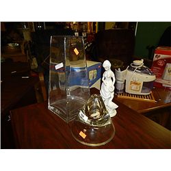 HEAVY GLASS OIL CANDLE WITH CLEAR GLASS VASE AND LADY ORNAMENT