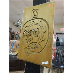 HAND CARVED NATIVE PLAQUE -ORIGINAL CARVING "KILLER WHALE AND EAGLES HEAD" - BY JIM JULES - ONE OF H