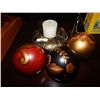 Image 2 : LOT - TRAY, TRIVET, FLATTENED GLASS BOTTLE, CANDLE HOLD, PEAR AND 3 ACCENT BALLS