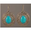 Image 1 : 8.83 Carat Turquoise and Diamond Earrings 14K Gol