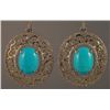 Image 2 : 8.83 Carat Turquoise and Diamond Earrings 14K Gol