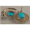 Image 3 : 8.83 Carat Turquoise and Diamond Earrings 14K Gol