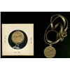 Image 1 : Great Britain; Gold 1900 1/2 Sovereign, mounted as pendulum on gold plated chain and 1909 also mount