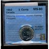 Image 1 : 5 cents 1952 Missing Chrome CCCS MS-60.  Designated nickel plating chipped.