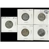 Image 1 : 25 cents 1874H VG-10, 1943 F-12, 1947 F-12; Maple Leaf, 1948 AU-50 & 1951 F-12 High Relief. Lot of 5