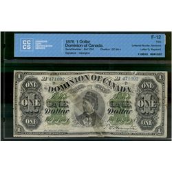 Dominion of Canada; 1 dollar note 1878, DC-8e-ii, Harington, B471002, Letter D, Lettered Border, Pay