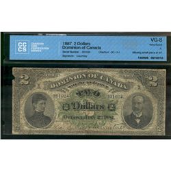 Dominion of Canada; 2 dollars note 1887, DC-11-i, Courtney, 301024, Letter A, CCCS VG-8; Missing Sma