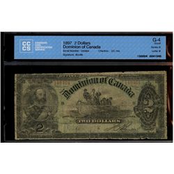 Dominion of Canada; 2 dollars note 1897, DC-14c, Boville, 140464, Series G, Letter B, CCCS G-4.