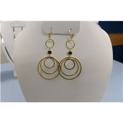 Chic Designer Heavy Gold Plated Drop Style Triple Loop Earrings With Swarovski Crystals