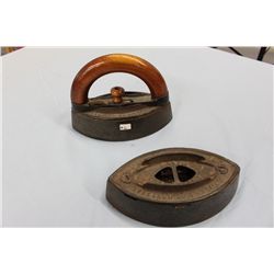 2 Vintage Sad Irons With Removable Handle