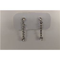 Corolla Designer Sterling Silver Drop Style Earrings With Clear Crystals