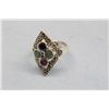 Image 1 : Sterling Silver Ring With Genuine Rough Cut Emeralds, Ruby and Sapphire Surrounded by Marcasite (siz