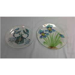 2 Glass Plates With Lobster and Flowers (9.5" and 11" diameters)