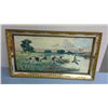 Image 1 : Retro Framed Hunting Dogs Print (crack in frame glass)