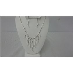 Designer Rhodium Plated Necklace and Earrings With Clear Swarovski Crystals