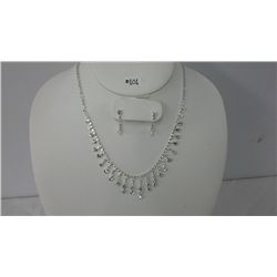 Designer Rhodium Plated Necklace and Earrings With Clear Swarovski Crystals