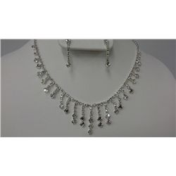 Designer Rhodium Plated Necklace and Earrings With Clear Swarovski Crystals