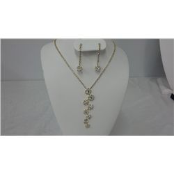 Designer Gold Plated Necklace and Earrings With Clear Swarovski Crystals