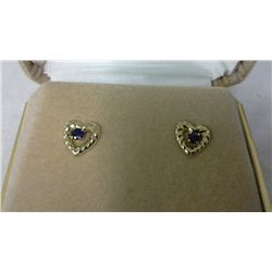 10kt Gold Heart Earrings With Genuine Sapphire