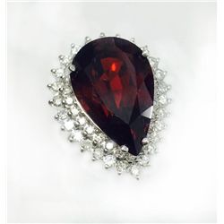 Garnet 21.23CT, 14K W/G RING 8.04GRAM / DIAMOND RD 1.30CT