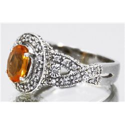 14kt Spessarite Garnet  2.48 ctw Diamond Ring 14KW