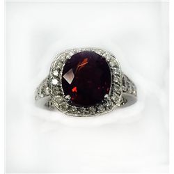 MALAYA Garnet 4.30CT,  14K W/G RING 4.59GRAM / DIAMOND 0.99CT /