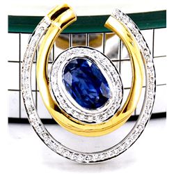 Ceylon Blue Sapphire  3.77 ctw Diamond Pendant 18K2Tone