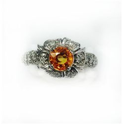 YELLOW SAPPHIRE RD 1.23CT, 14K W/G RING 5.88GRAM / DIAMOND 0.71CT