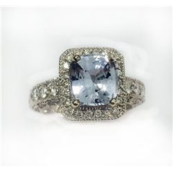 WHITE SAPPHIRE 3.18CT, 14K W/G RING 7.01GRAM / DIAMOND RD 1.50CT