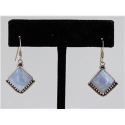 Sterling Silver .925 Vintage Blue Gem Stone Earrings