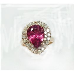 PINK SPINEL 4.14CT, 18K R/G RING 5.87GRAM / DIAMOND RD 1.07CT