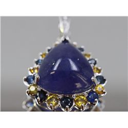 Cabochon Tanzanite  34.67 ctw, Yellow and Blue Sapphire & Diamond Pendant