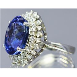 Tanzanite  13.15 ctw Diamond Cocktail Ring 14KW