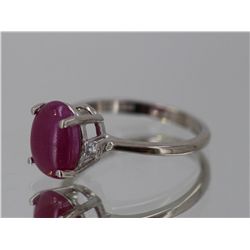 Cabochon Ruby  2.92 ctw Diamond Ring 14KW