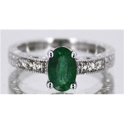 Emerald  1.03 ctw  Diamond Ring 14KW