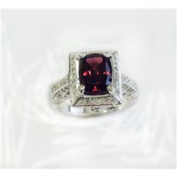 RASPBERRY GARNET 3.34CT,  14K W/G RING 10.80GRAM / DIAMOND 1.02CT