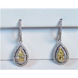 Fancy  Yellow Dia. Pear 1.47ct, 18kt WG, Earring