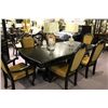Image 2 : DARK WOOD FORMAL DINING ROOM TABLE WITH CARVED EDGES C/W 6 CHAIRS & 2 LEAVES