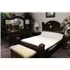 Image 1 : DARK WOOD FORMAL 7 PIECE BEDROOM SUITE WITH QUEEN SIZE HEADBOARD, FOOTBOARD, 2 NIGHT STANDS,