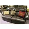 Image 1 : BROWN LEATHER ELECTRIC RECLINING SOFA WITH CUSHIONS