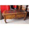 Image 2 : HEAVILY CARVED LEATHER INLAYED TRADITIONAL DESK WITH MATCHING 3 PIECE WALL UNIT
