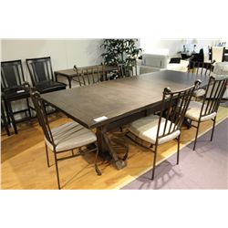 RUSTIC LOOK FORMAL DINING ROOM TABLE WITH LEAF, 6 WROUGHT IRON CHAIRS & MATCHING SIDE TABLE