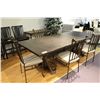 Image 1 : RUSTIC LOOK FORMAL DINING ROOM TABLE WITH LEAF, 6 WROUGHT IRON CHAIRS & MATCHING SIDE TABLE