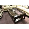 Image 1 : GLASS TOP DARK WOOD COFFEE TABLE