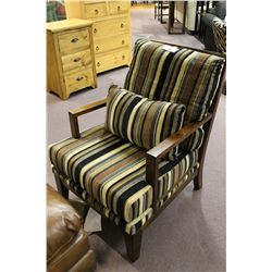 WOOD FRAME SIDE CHAIR WITH LEATHER OTTOMAN